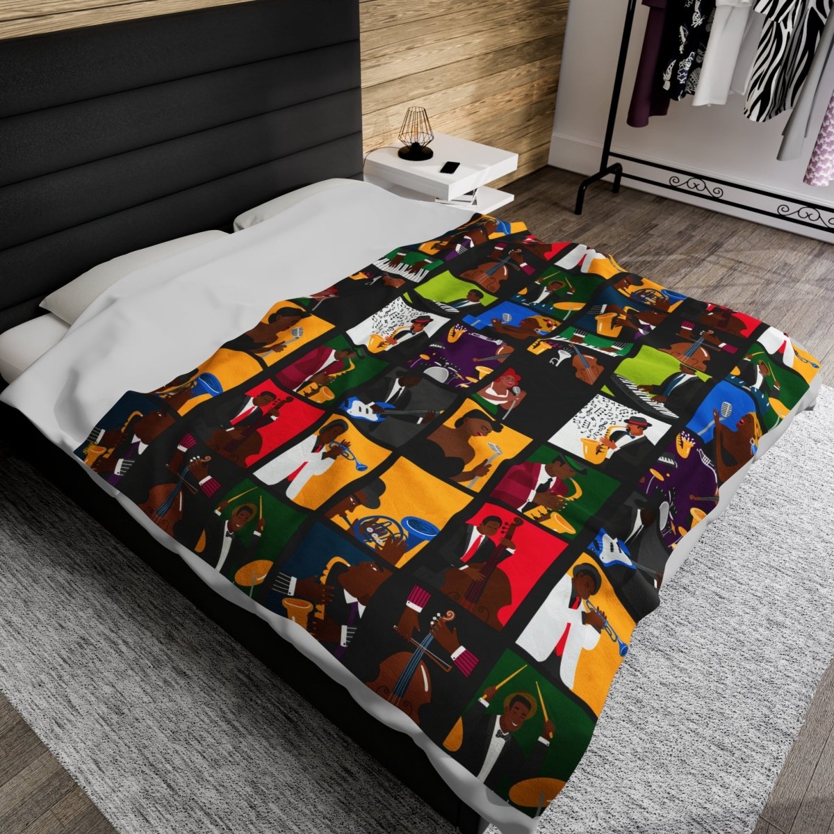 Jazz Music Throw Blanket - Afrocentric Art by The Trini Gee