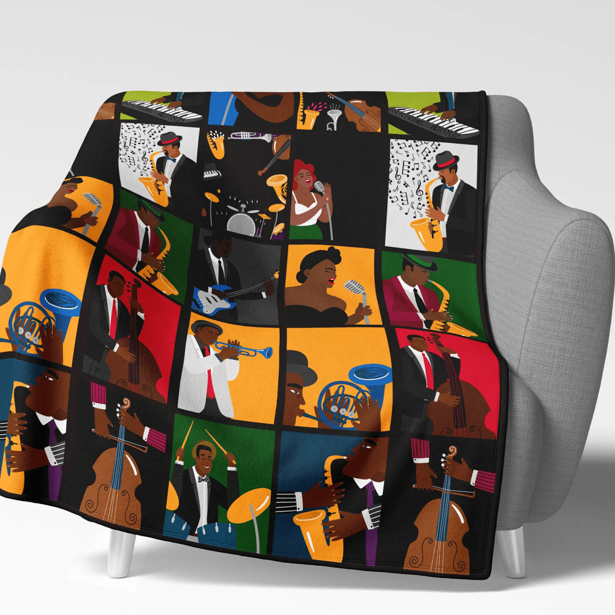 Jazz Music Throw Blanket - Afrocentric Art by The Trini Gee