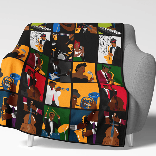 Jazz Music Throw Blanket - Afrocentric Art by The Trini Gee