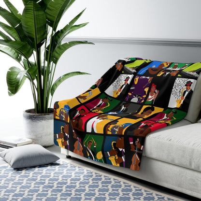 Jazz Music Throw Blanket - Afrocentric Art by The Trini Gee