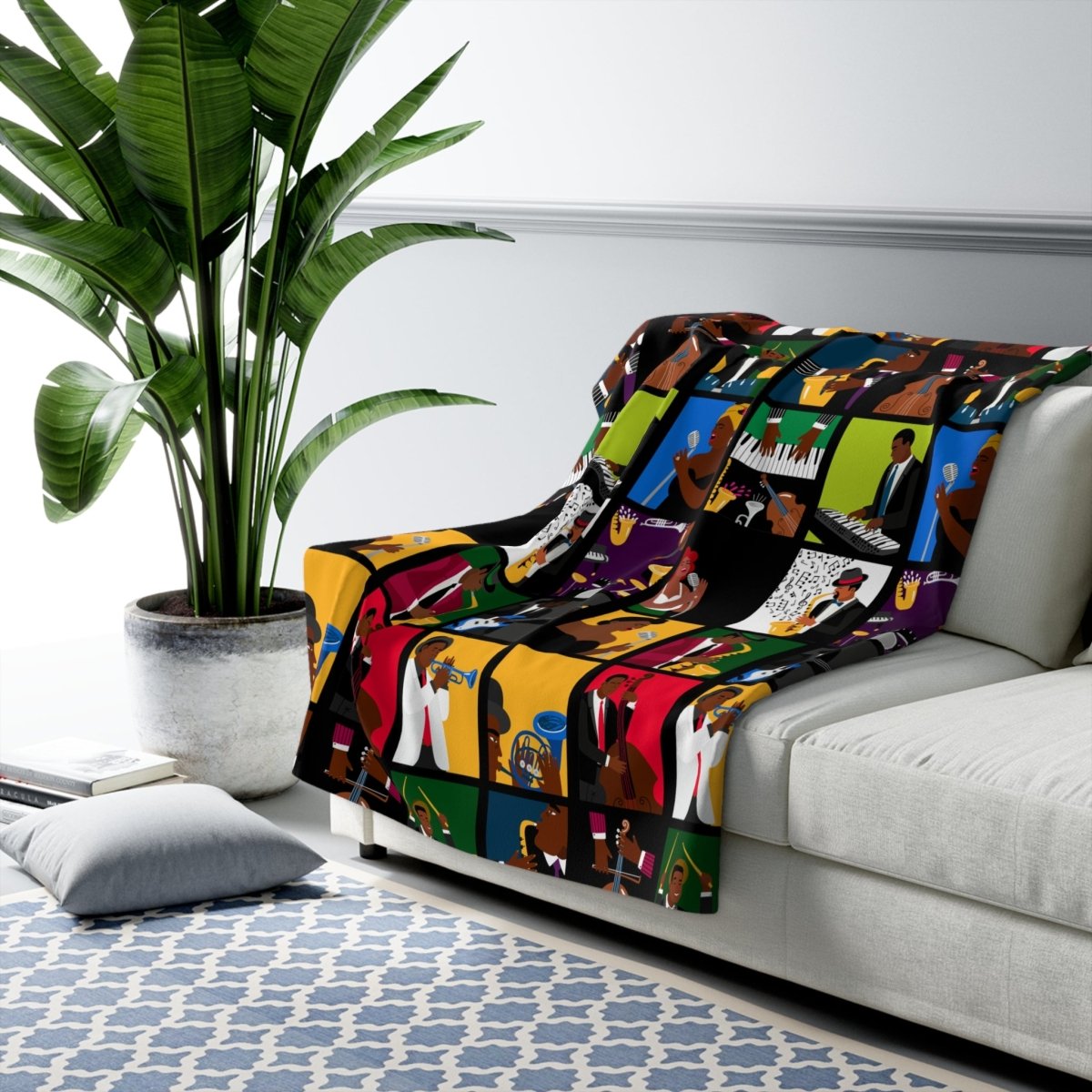 Jazz Music Throw Blanket - Afrocentric Art by The Trini Gee