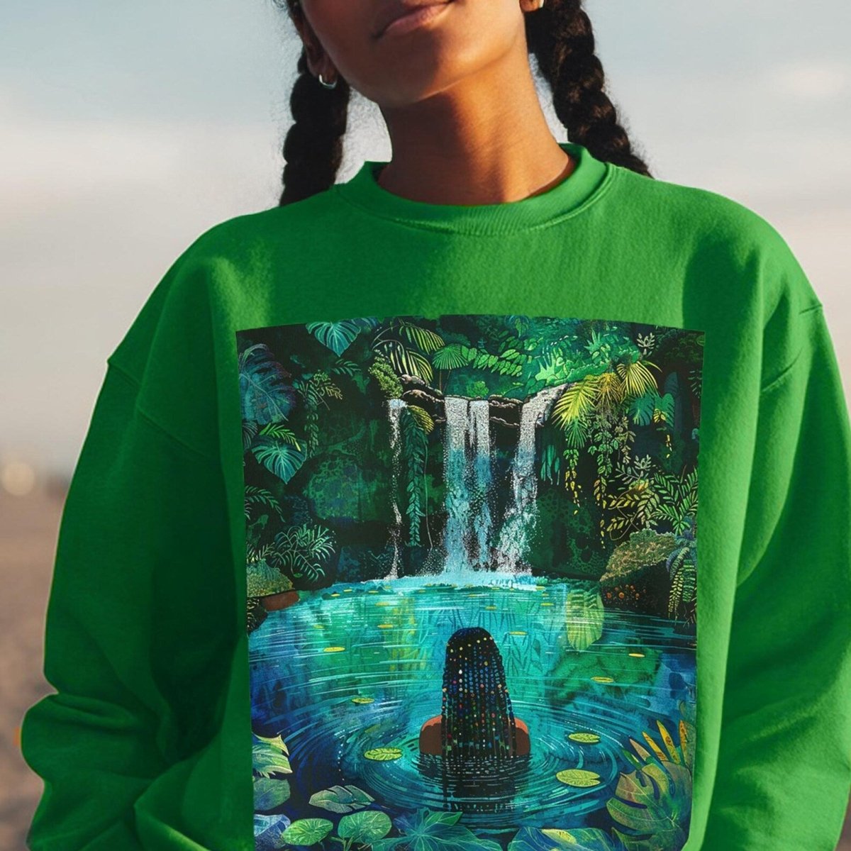 Jungle Waterfall Sweatshirt - Afrocentric Art by The Trini Gee