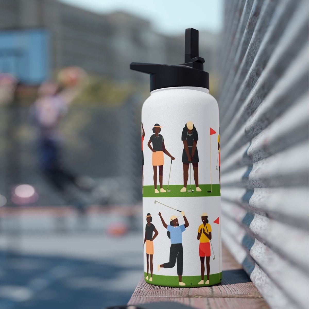 Just Girls Golf Water Bottle - Afrocentric Art by The Trini Gee