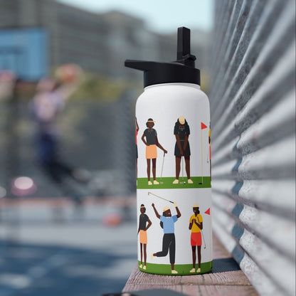 Just Girls Golf Water Bottle - Afrocentric Art by The Trini Gee