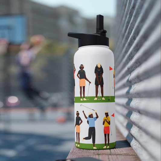 Just Girls Golf Water Bottle - Afrocentric Art by The Trini Gee