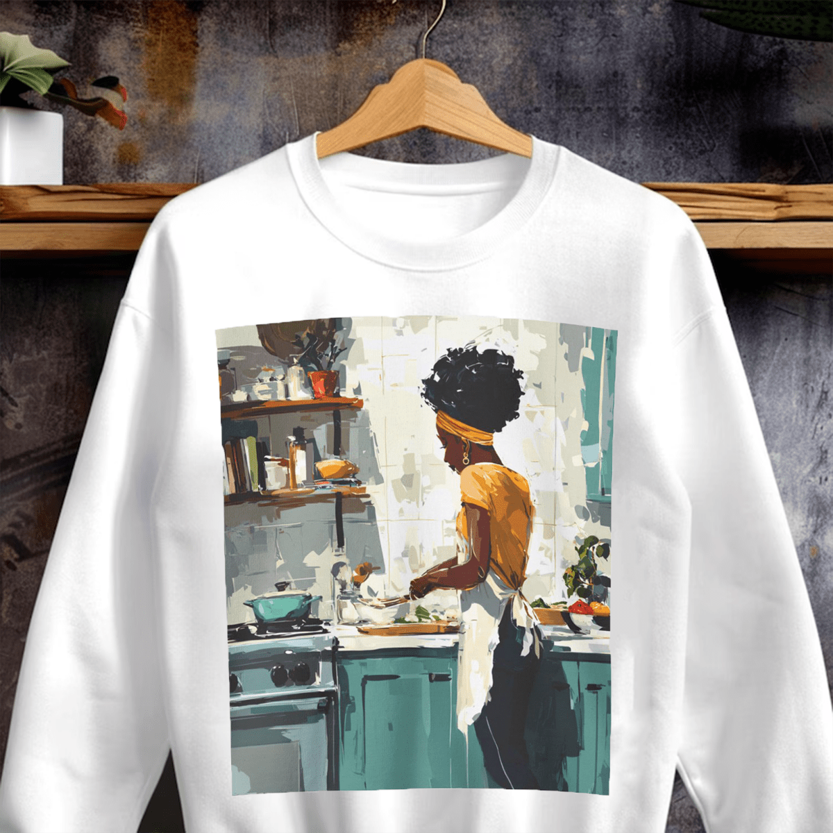 Kitchen Work Sweatshirt - Afrocentric Art by The Trini Gee