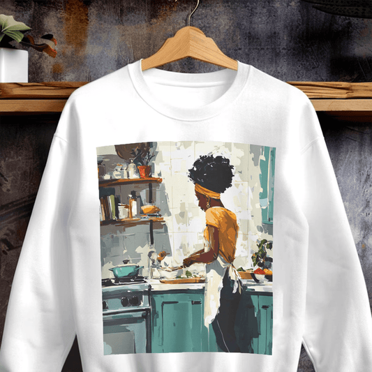 Kitchen Work Sweatshirt - Afrocentric Art by The Trini Gee