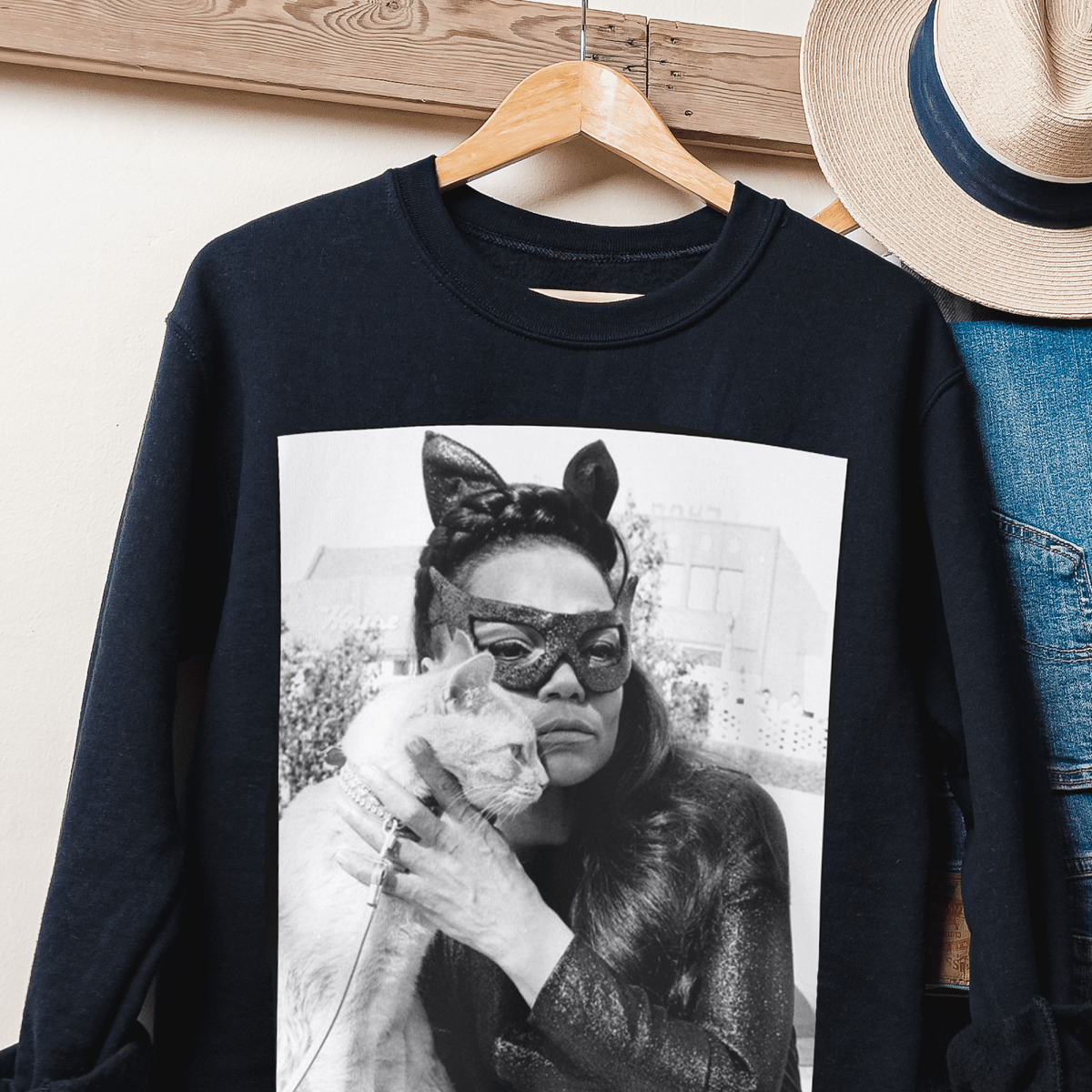 Kitt with Cat Sweatshirt - Afrocentric Art by The Trini Gee