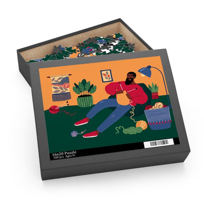 Knitting Night Jigsaw Puzzle - Afrocentric Art by The Trini Gee