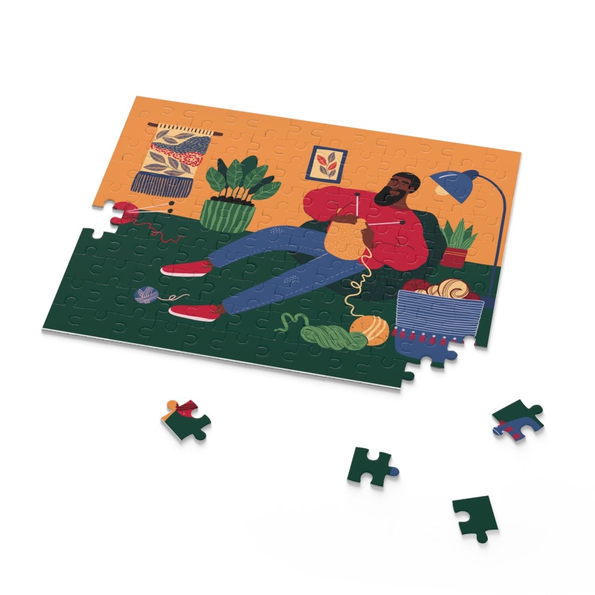 Knitting Night Jigsaw Puzzle - Afrocentric Art by The Trini Gee