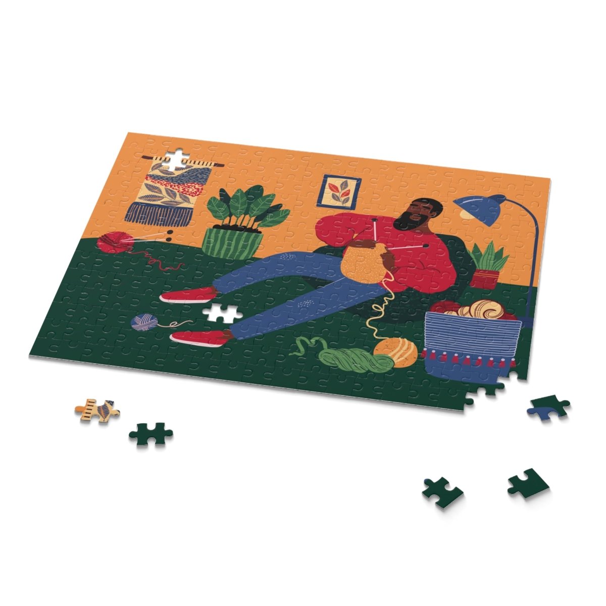 Knitting Night Jigsaw Puzzle - Afrocentric Art by The Trini Gee