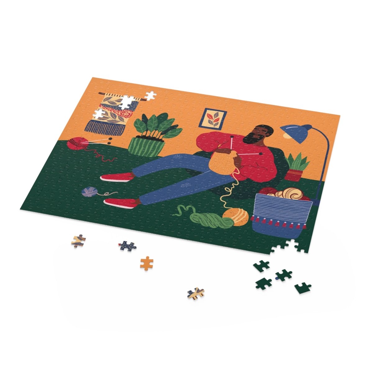 Knitting Night Jigsaw Puzzle - Afrocentric Art by The Trini Gee
