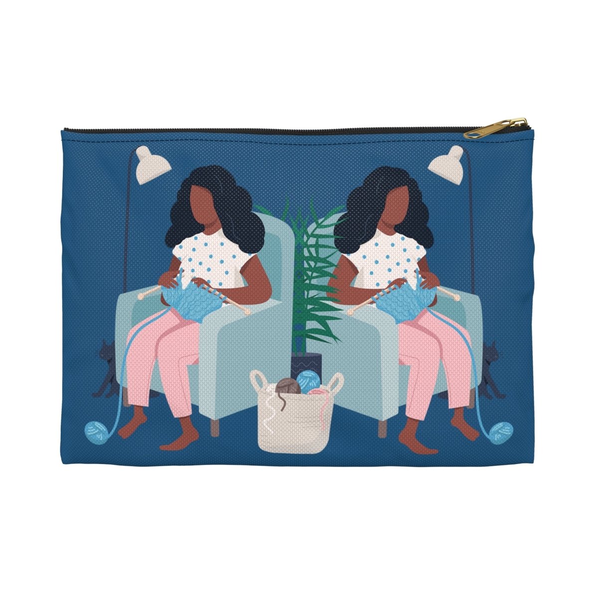 Knitting Woman Pouch - Afrocentric Art by The Trini Gee