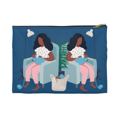 Knitting Woman Pouch - Afrocentric Art by The Trini Gee