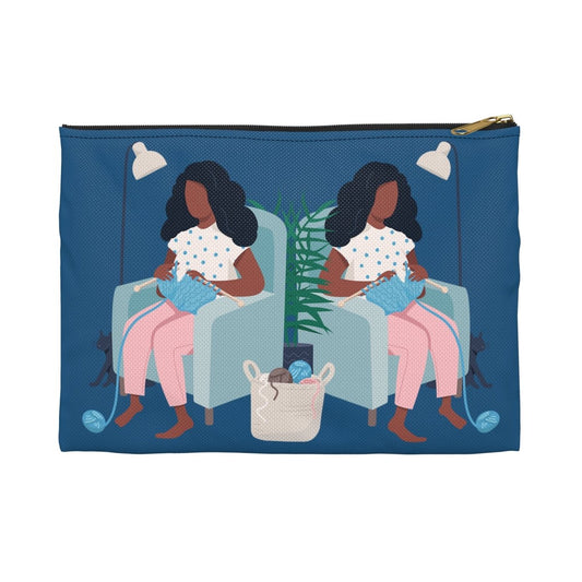Knitting Woman Pouch - Afrocentric Art by The Trini Gee
