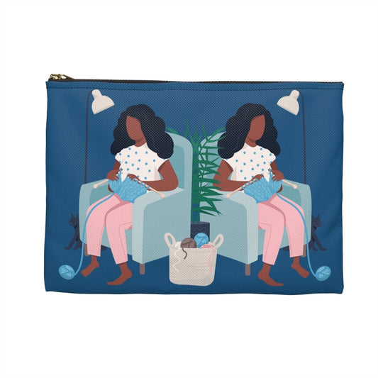 Knitting Woman Pouch - Afrocentric Art by The Trini Gee