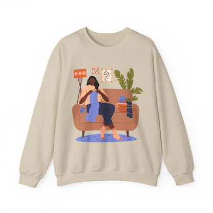 Knitting Woman Sweatshirt - Afrocentric Art by The Trini Gee