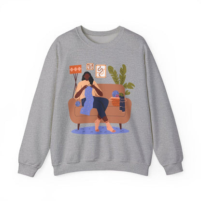Knitting Woman Sweatshirt - Afrocentric Art by The Trini Gee