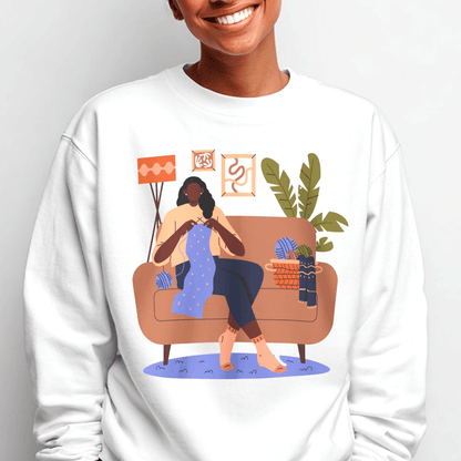 Knitting Woman Sweatshirt - Afrocentric Art by The Trini Gee