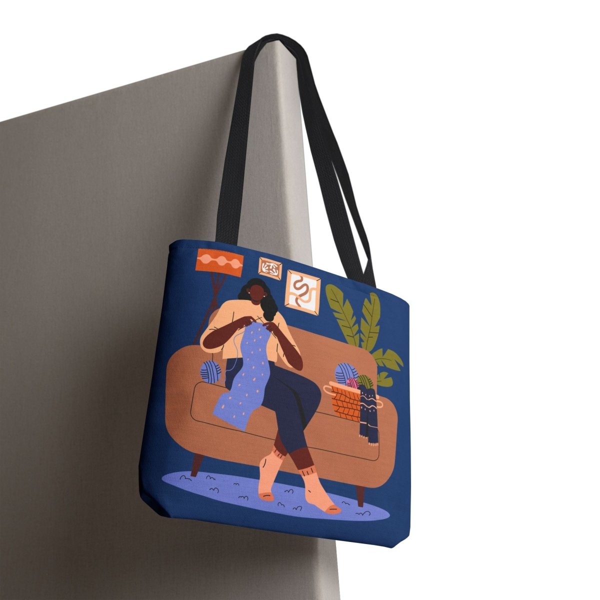 Knitting Woman Tote Bag - Afrocentric Art by The Trini Gee