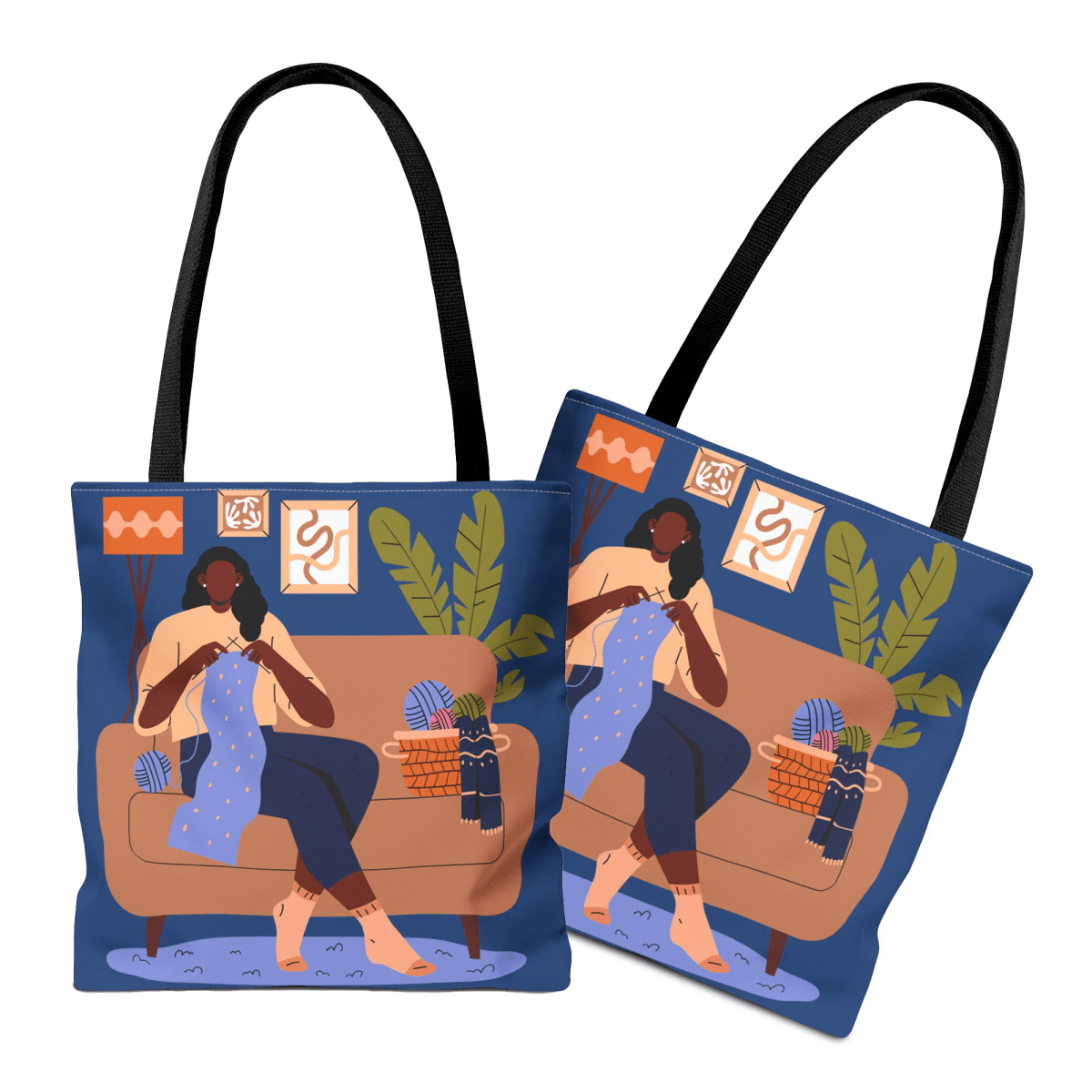 Knitting Woman Tote Bag - Afrocentric Art by The Trini Gee