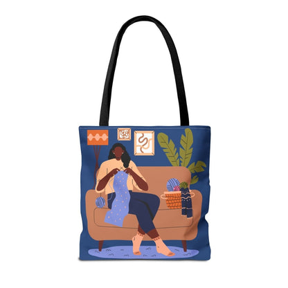 Knitting Woman Tote Bag - Afrocentric Art by The Trini Gee