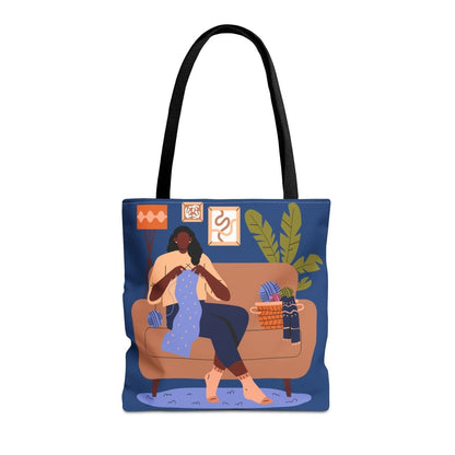 Knitting Woman Tote Bag - Afrocentric Art by The Trini Gee