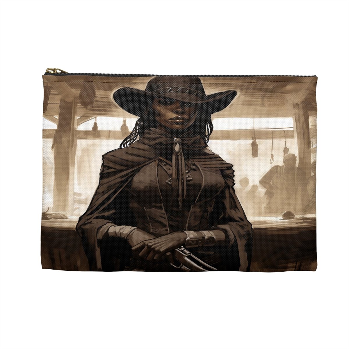 Lady Gunslinger Accessory Pouch - Afrocentric Art by The Trini Gee