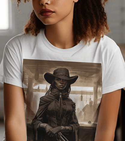 Lady Gunslinger Shirt - Afrocentric Art by The Trini Gee