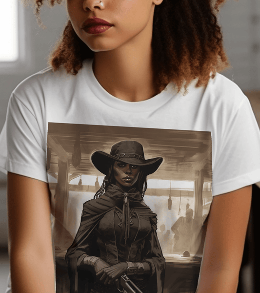Lady Gunslinger Shirt - Afrocentric Art by The Trini Gee