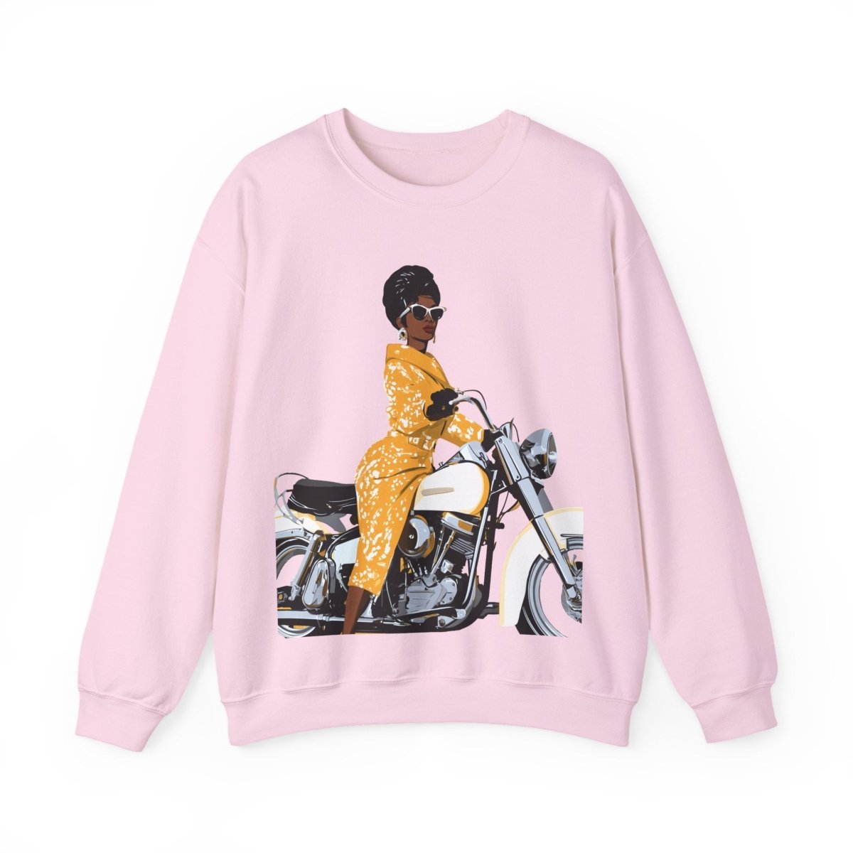 Lady on Motorcycle Sweatshirt - Afrocentric Art by The Trini Gee