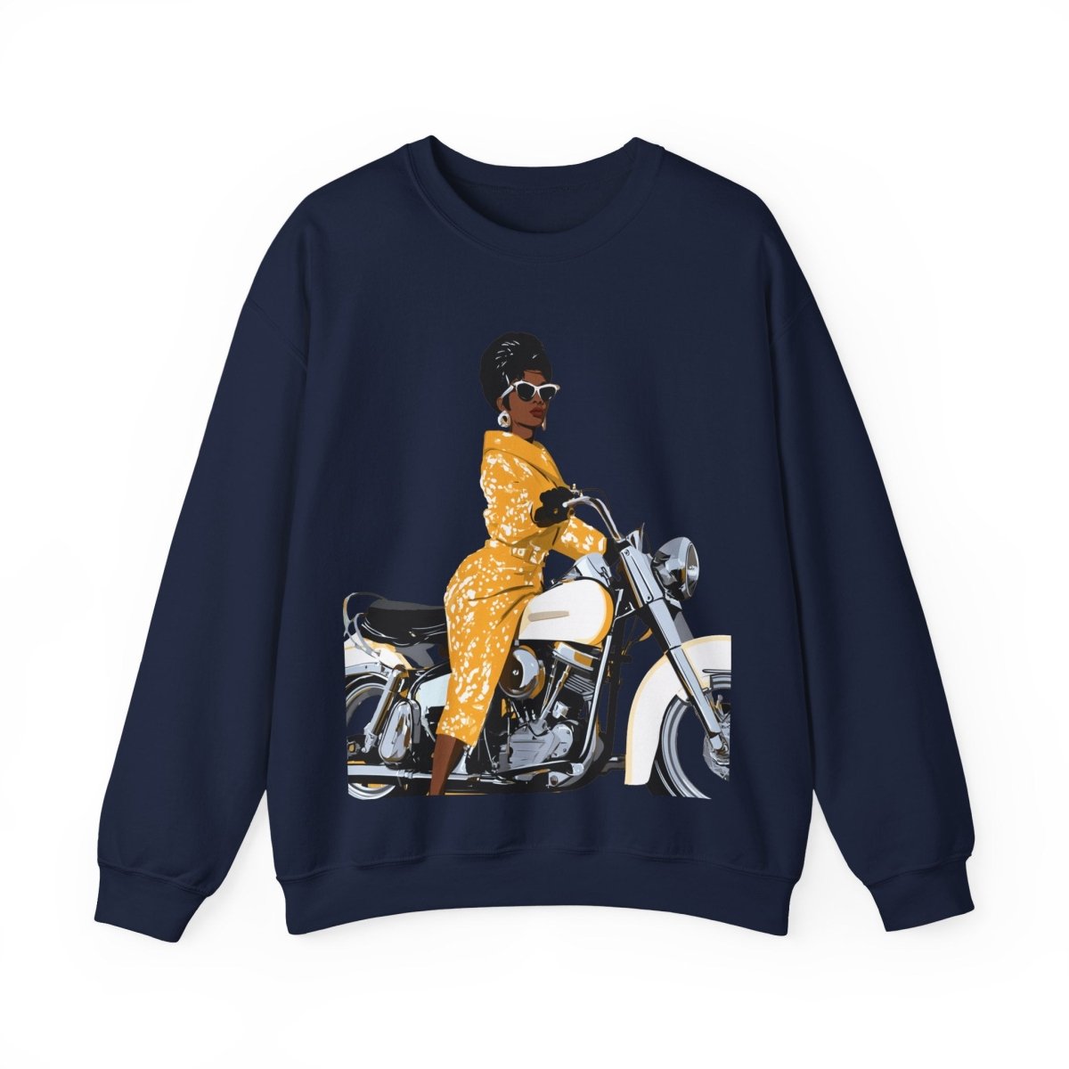 Lady on Motorcycle Sweatshirt - Afrocentric Art by The Trini Gee
