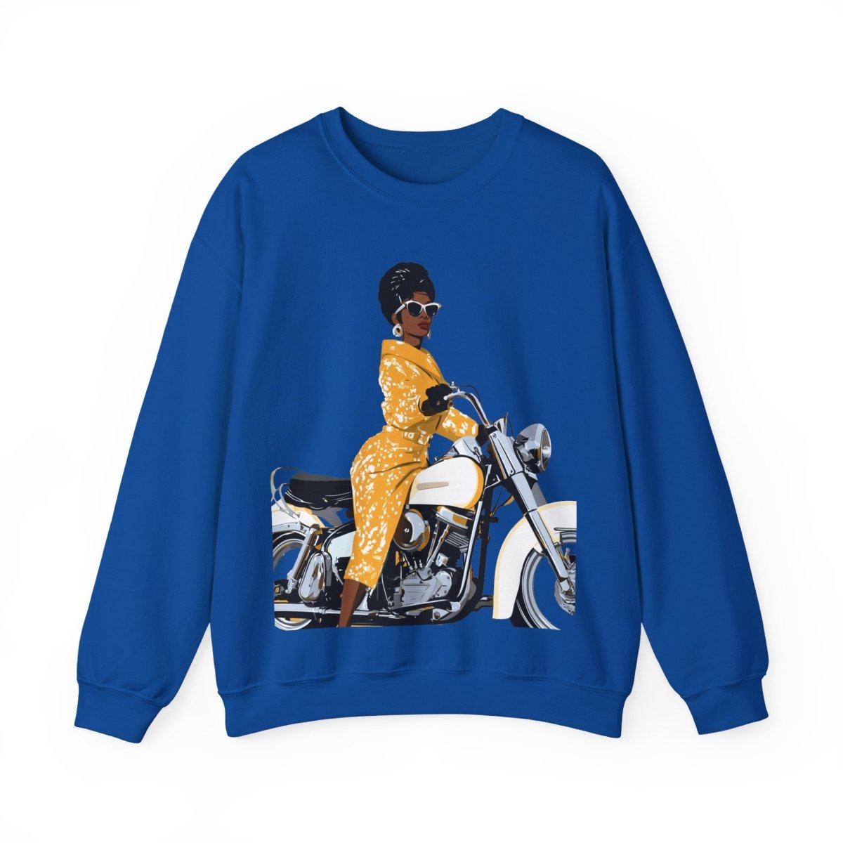 Lady on Motorcycle Sweatshirt - Afrocentric Art by The Trini Gee