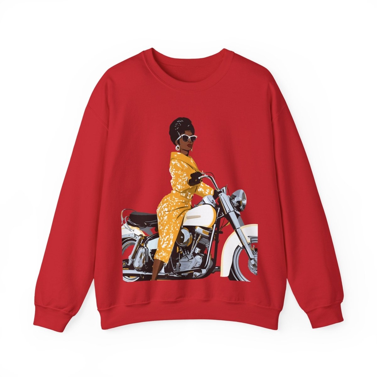 Lady on Motorcycle Sweatshirt - Afrocentric Art by The Trini Gee