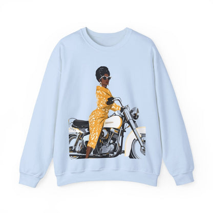 Lady on Motorcycle Sweatshirt - Afrocentric Art by The Trini Gee
