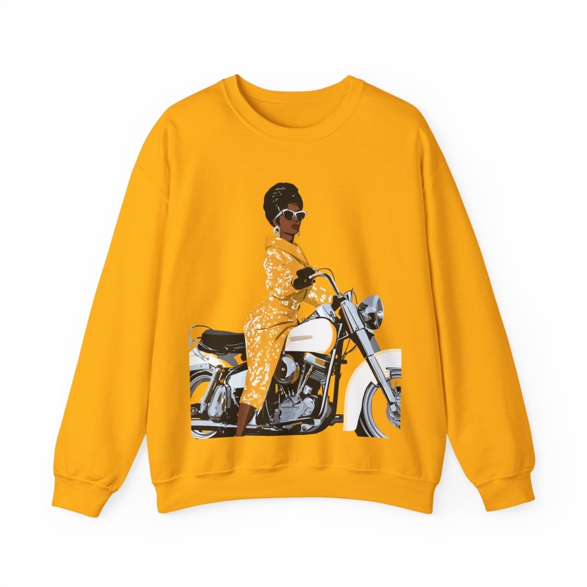 Lady on Motorcycle Sweatshirt - Afrocentric Art by The Trini Gee