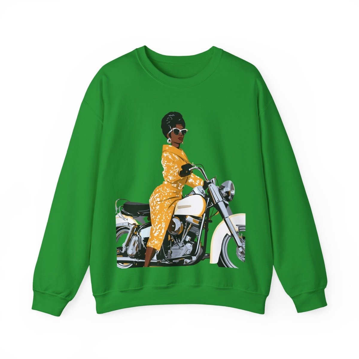 Lady on Motorcycle Sweatshirt - Afrocentric Art by The Trini Gee