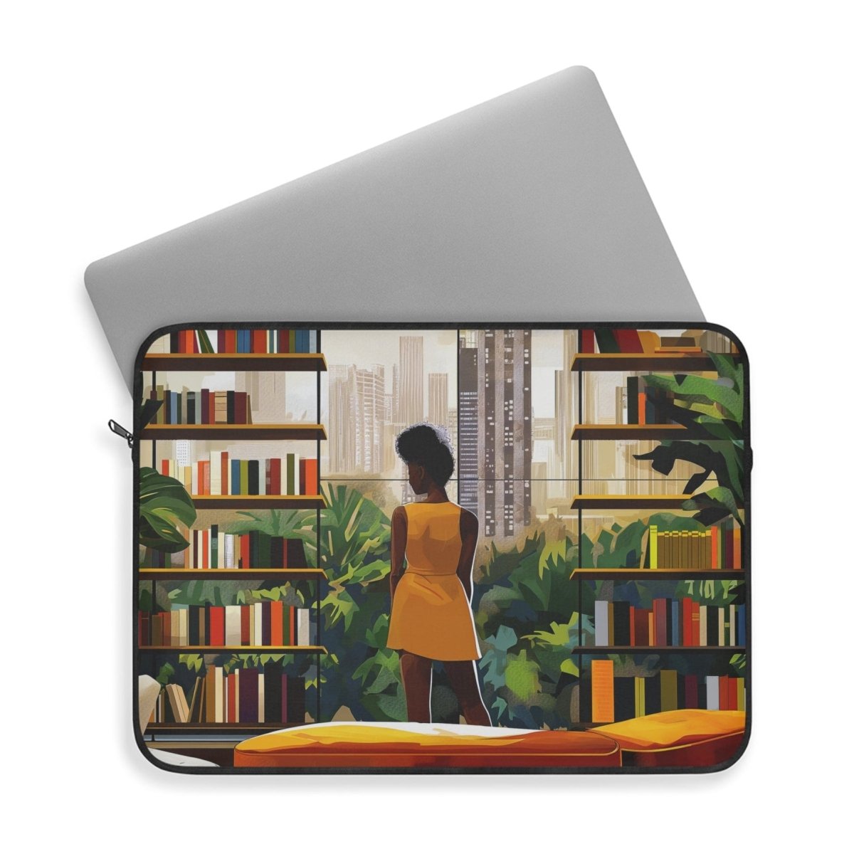 Library View Laptop Sleeve - Afrocentric Art by The Trini Gee