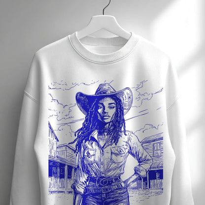 Loc'd Cowgirl Sweatshirt - Afrocentric Art by The Trini Gee