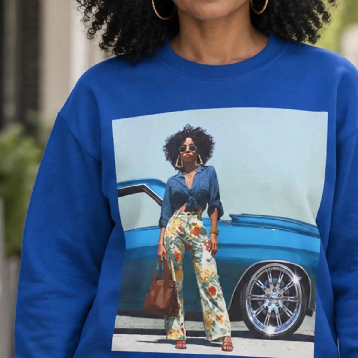 Low Rider Lady Sweatshirt - Afrocentric Art by The Trini Gee