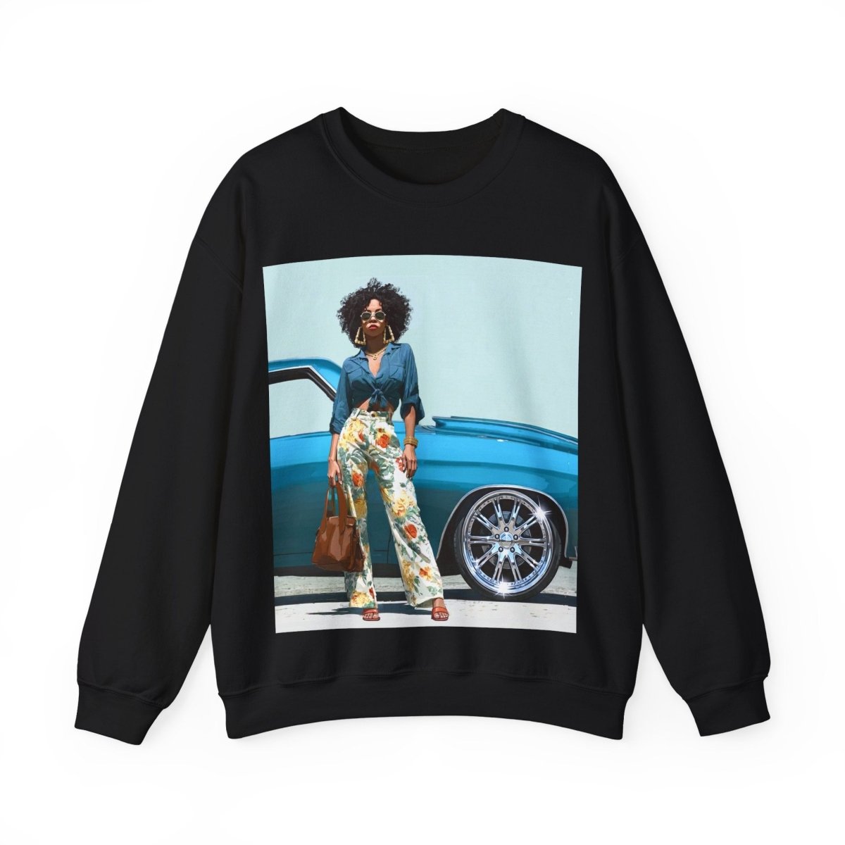 Low Rider Lady Sweatshirt - Afrocentric Art by The Trini Gee