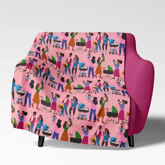 Mamas & Strollers Throw Blanket - Afrocentric Art by The Trini Gee
