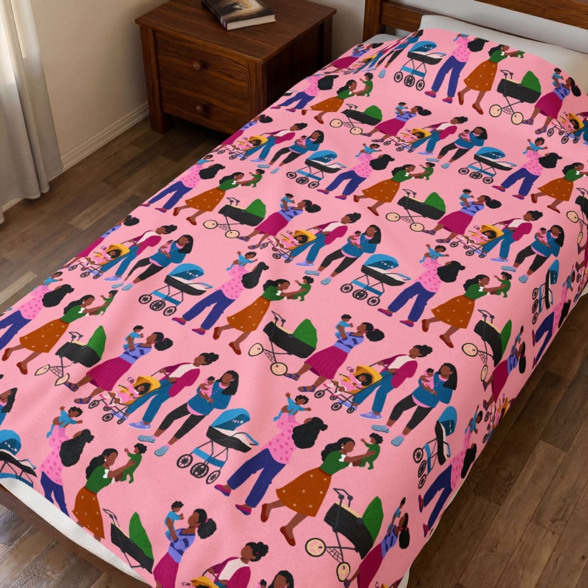 Mamas & Strollers Throw Blanket - Afrocentric Art by The Trini Gee