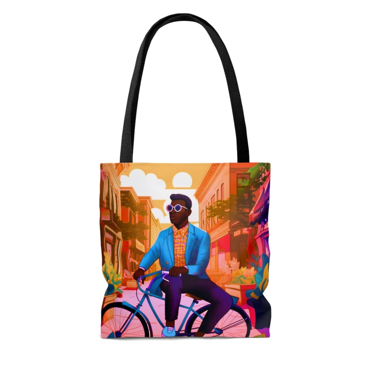 Man on Bike Tote Bag - Afrocentric Art by The Trini Gee