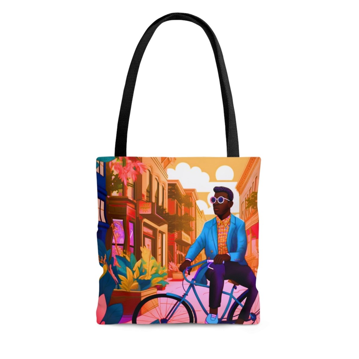 Man on Bike Tote Bag - Afrocentric Art by The Trini Gee