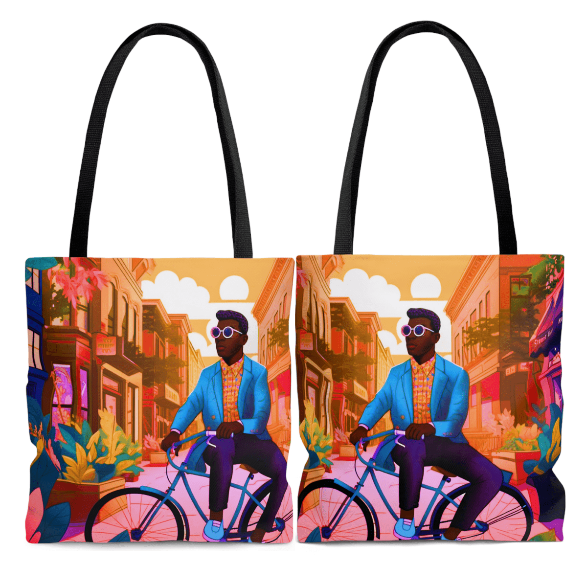 Man on Bike Tote Bag - Afrocentric Art by The Trini Gee