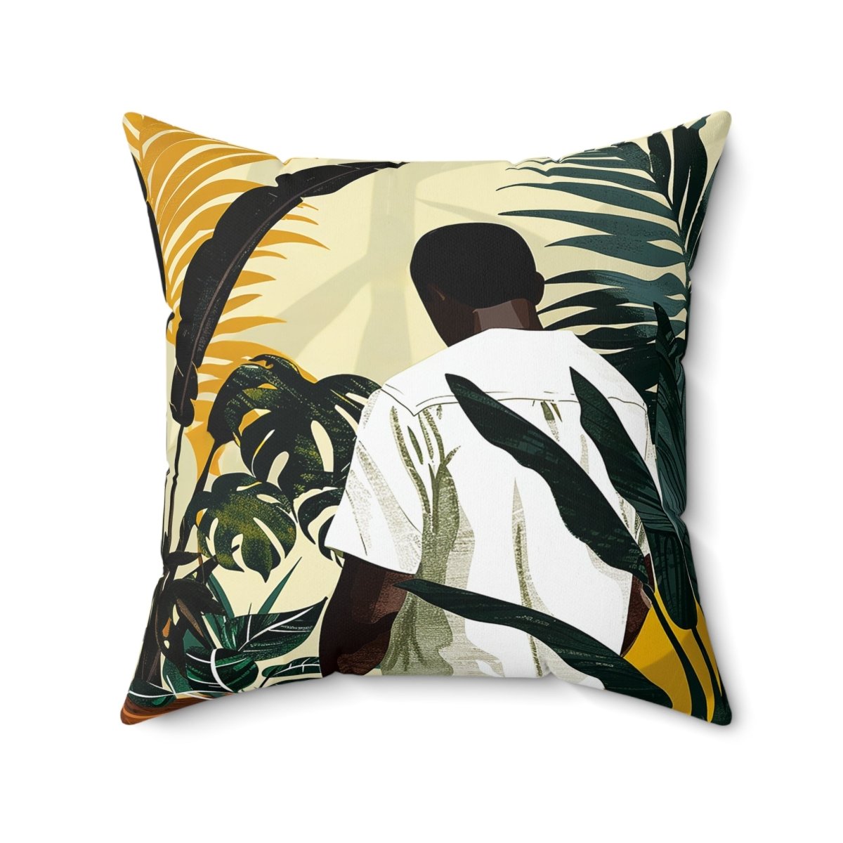 Man with Plants Pillow - Afrocentric Art by The Trini Gee