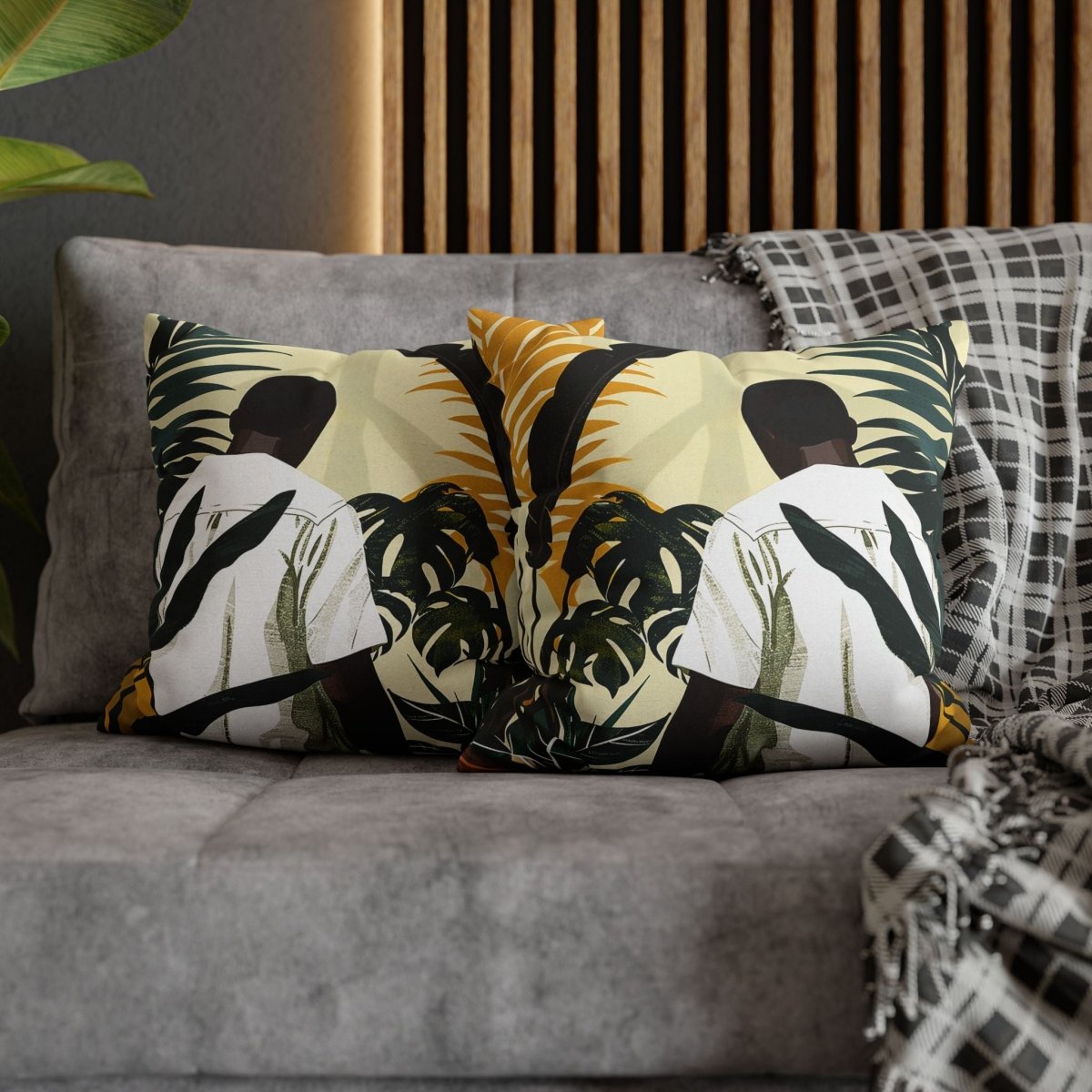 Man with Plants Pillow - Afrocentric Art by The Trini Gee