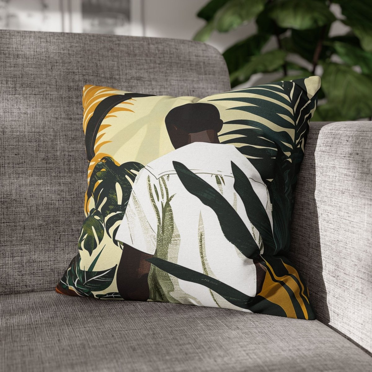 Man with Plants Pillow - Afrocentric Art by The Trini Gee