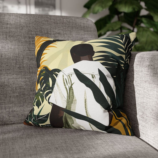 Man with Plants Pillow - Afrocentric Art by The Trini Gee